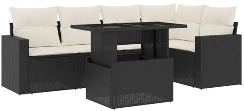 vidaXL Loungegrupp med dynor 6 delar svart konstrotting
