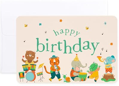 les éditions créatives Carte Joyeux Anniversaire avec son Enveloppe - Thème Animaux Musiciens - Illustration & fabrication Française