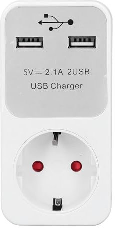 Adaptador de Toma de Corriente de la UE con 2 Puertos USB, Convertidor de Toma de Corriente Eléctrica de 16A 3680W para Uso Mundial, Material de PC Resistente, Enchufe Estándar