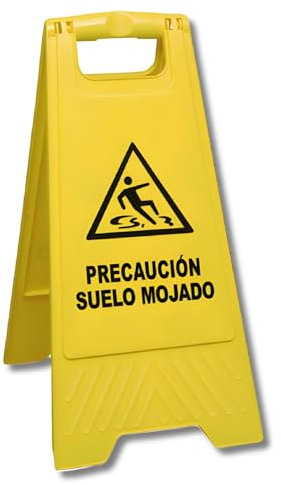 Bricoloco Cartel suelo mojado señal de advertencia y precaución de suelo resbaladizo. Colegios, hospitales, obras, portales, hostelería. Polipropileno 60x25 cms (1)