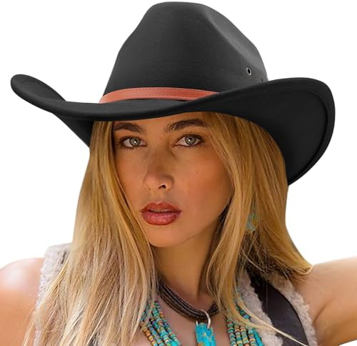 DRESHOW Cowboyhatt Dam Cattleman Western Retro Hattar Cowgirlhatt med Bred Kant Utomhus med Spännebälte Unisex Fedora Filt Upprullade Hut