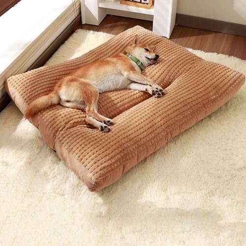 LULUMAIC Hundebett, Hundebettmatte mit abnehmbarem, maschinenwaschbarem Bezug, Hundebett Matterss für Käfig mit Rutschfester Unterseite für kleine, mittelgroße und große Hunde,Braun,L