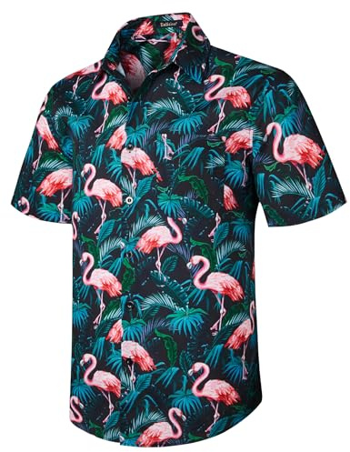 Enlision Hawaiiansk skjorta för män funky casual kortärmad sommartröjor unisex strand semester tryck surfa, G24-flamingo/svart/grön, 4XL