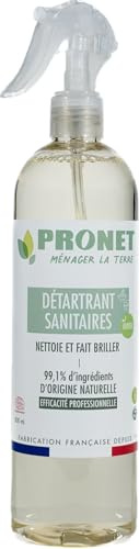 PRONET NATURE - Détartrant Sanitaires - Nettoie, détartre et fait briller toutes surfaces sanitaires - Désincrustant surpuissant - 99,1% ingrédients naturels - ECOCERT - Senteur Bambou - Spray 500 Ml