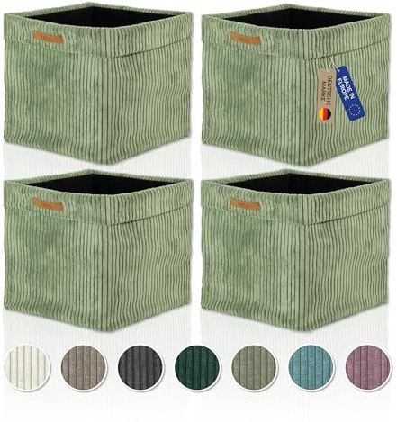 Lycce Kallax Boxen Cordstoff 4er Set, faltbar, waschbarer Cordbezug salbei