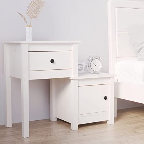 ShGaxin Nachttisch, Nachtschrank, Nachtkonsole, Bedside Tables, Nachtkästchen, Beistellschrank, Nachtkommode, Nightstand, Weiß 79,5x38x65,5 cm Massivholz Kiefer