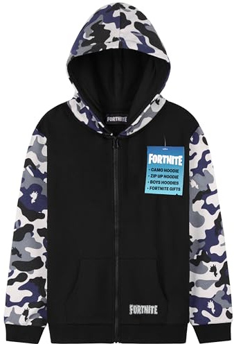 Fortnite Felpa Bambino Felpe con Cappuccio Giubbotto Ragazzo Felpa con Zip Morbido e Confortevole Vestiti Bambini Idea Regalo (7-8 Anni, Nero/Camo)