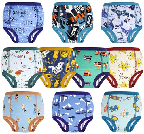 MOEMOE BABY Culotte Apprentissage Propreté Garcon Absorbants |Slip Apprentissage propreté Garcon | Culotte d Apprentissage Enfant en Coton 10 Paquets | Robot Vert,2 Ans