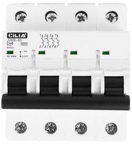 CILIA Interruttore Magnetotermico 4P, 4 Moduli DIN, 6kA 415 Vac Curva C, Universale per Centralini Elettrici In=40A (JVM9-63-4P-40A)