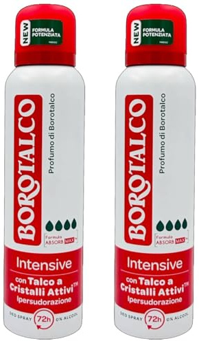 Borotalco Intensive Deodorant-Spray mit Talkum mit aktiven Kristallen, Überschwitzen, 72 Stunden, 150 ml (2)