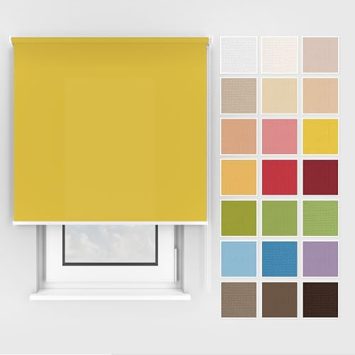 Estika Rollo mit Bohren Deckenmontage und Wandmontage, Breite: 85 cm, Höhe: 220 cm, Farbe: Zitrone, 25 Stoff Farben, Fenster rollos für innen, Sichtschutz für Fenster und Balkontür
