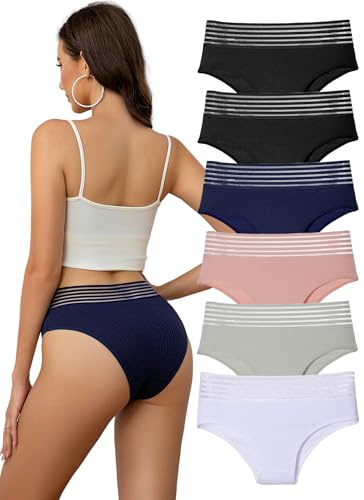 Hialegion Bikini para Mujer de Algodón,Chica Braguita con Cintura Alta, Femenina Lencería con Corte Alto de Pierna,Bonitas y Transpirables,6PCS L