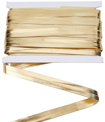letsinstyle 25 Yard 0.8 Breites Flaches Schrägband Aus Leder Goldglänzende Doppelt Gefaltete Genarbte Kordelbänder In Litschi Optik Besatzband Für DIY Kostüme Und Heimdekoration