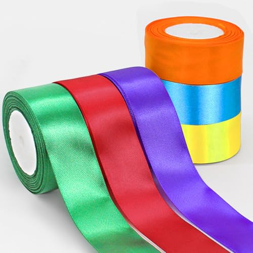 Dulynva 6 Rollos Cinta de Satén Ancha de Colores 50mm x 22m Cinta de Raso Cinta de Tela Seda para Decoración Bodas Cumpleaños Manualidades Lazos Regalos DIY Navidad