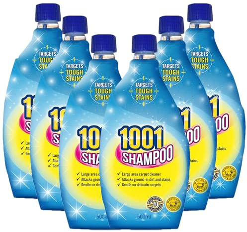 1001 Carpet Shampoo 500ml x6 – Triple Pack Deep Cleaning Solution for Carpets & Rugs – Neutralises Odours, Lifts Dirt, Fast-Drying Formula – Ideal for All Types of Carpet & Upholstery
