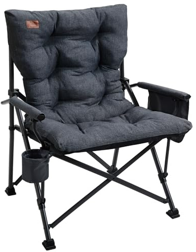 EVER ADVANCED Campingstol, vikbar 230 kg, lastbar, XL, fällstol, 62 cm, sittbredd med sidoficka, mugghållare, överdimensionerad vikbar stol, fiskestol för camping, utomhus, balkong, trädgård