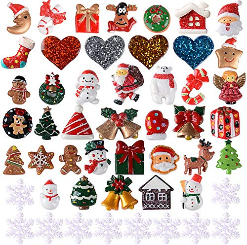 BOFUNX 50 Stücke Mini Weihnachtsfiguren Harz Weihnachten Miniatur Ornamente Weihnachtsdeko Streudeko Weihnachtsschmuck Geschenk Basteln