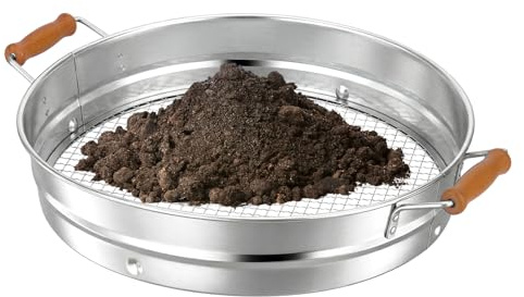 Soil Sifter with Handle for Gardening-14 inches Large Stainless Steel Soil Sieve with 6mm Mesh Screen-Garden Sifter for Dirt Rocks Compost Gravel Pellet Sand