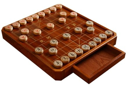 2-in-1-magnetisches chinesisches Schach- und Dame-Set mit Aufbewahrungsschublade, tragbares Xiangqi-Brettspiel-Strategiespiel for 2 Spieler(11.8 x 10.6 x 1.6in)