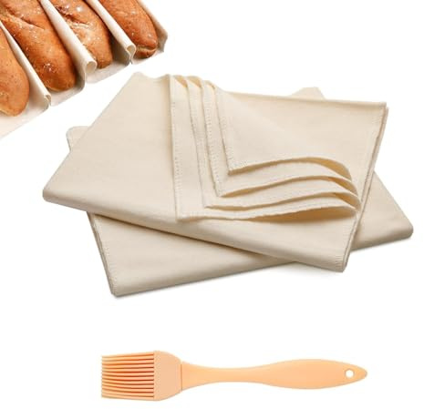 2PCS Proving Cloths for Bread 75 x 45 cm/ 29.5 × 17.7 inch Bakers Couche | Cotton Canvas, with Silicone Brush, Breathable, Non-Stick, Washable, Reusable, for Dough Proofing Baguettes and Sourdough