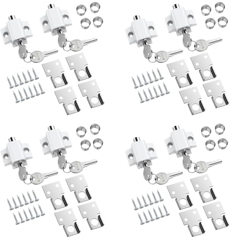eSynic 8PCS Bloque Fenetre Coulissante Serrure de Sécurité de Fenêtre avec Clés Vis Verrou de Porte Coulissant Portes Battantes Portes Coulissantes Fenêtres Sécurité des Enfants Animaux Domestiques