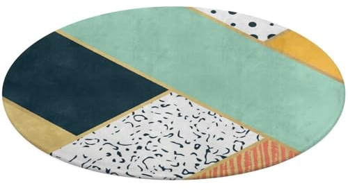 Tappeto rotondo da 35,4 pollici, zerbino antiscivolo per ingresso, zerbini per porte d'ingresso, tappeti, zerbini per esterni o interni, stampa astratta, moda, arte, album, triangolo, turchese, aranci