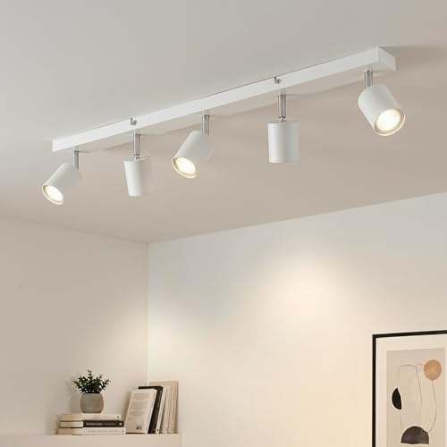 Gr4tec 5 Way Ceiling Spotlight Bar, GU10 Kitchen Light Fittings, White