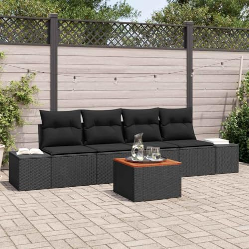QJBSAVVA Garten-Lounge-Set 5-TLG Schwarz Poly-Rattan 55x55x37 cm Modernes modulares Balkonmöbel-Set mit wetterfesten Kissen for Garten Terrasse und kleinen Balkon