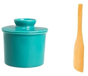 GLigeT Versatile Round Butter Box Ceramic Storage Jar Cheese Cup Knife Kitchenware Practical(Blue)