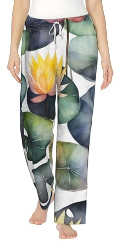 EKPASVC Pantalon de pyjama confortable en flanelle imprimée avec coussinets de lys noirs, pyjama en polaire douce avec taille élastique et poches latérales, Noir , L