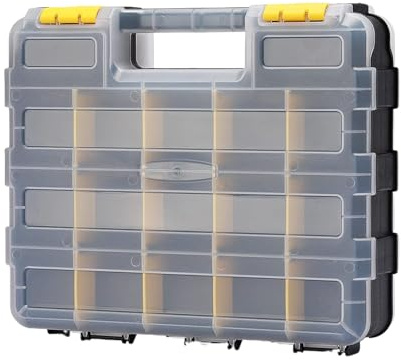 Petite boîte à outils, double face 34 compartiments électroniques avec couvercle transparent, organisateur pour vis, clous, boulons, écrous, forets, douilles, petites pièces et bijoux