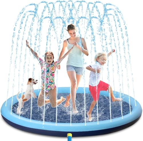 Tapis de Jet d'eau pour Enfants et Chiens, 170CM Tapis de Jeu Splash Épaissi Coussin D'arrosage Antidérapant Jouets Aquatiques Gonflables pour Enfant Compagnie Été Jardin Extérieur Jouer