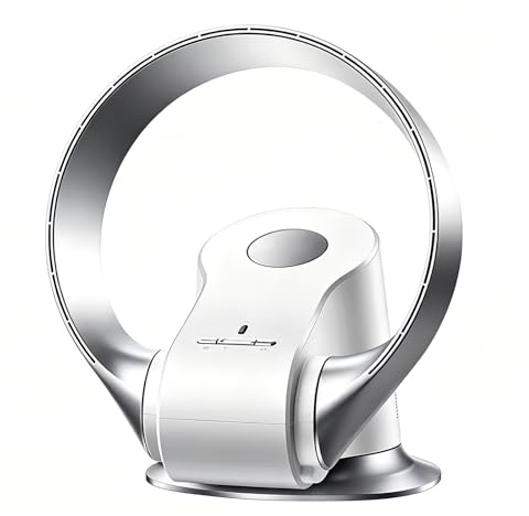 POCDUUA Ventilador Oscilante De 35 W Sin Aspas, 9 Velocidades, Ultra Silencioso, De Pie/Sobremesa/Montaje En Pared, con Control Remoto Y Temporizador, para El Hogar Y La Oficina,Silver