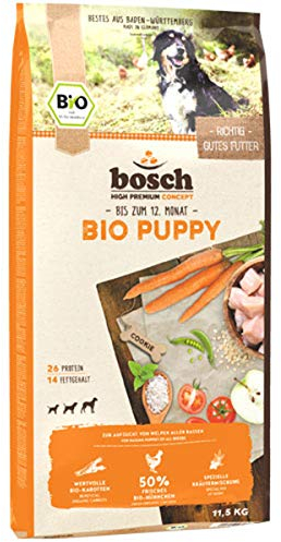bosch HPC BIO | Puppy Hühnchen & Karotten | Hundefutter für Welpen aller Rassen | 100 % Rohstoffe aus nachweislich biologischem Anbau | 1 x 11.5 kg
