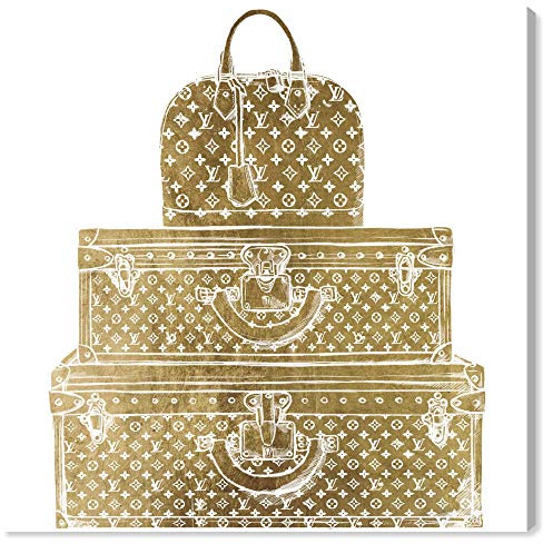 The Oliver Gal Artist Co. Fashion and Glam Wall Art Canvas Prints 'Royal Bag and Luggage Gold Diecut'