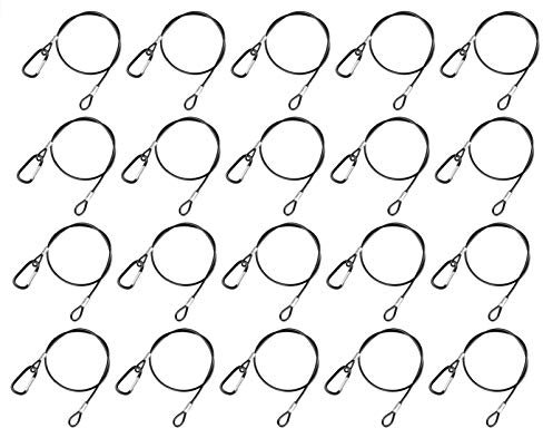 TSSS 20 Stück Schwarz Sicherheit Edelstahl Strick mit karabinerhaken,Bühnenlicht-Sicherheitskabel für Traversen Bühnenbeleuchtung Disco(52cm/ Durchmesser 2mm/10KG)