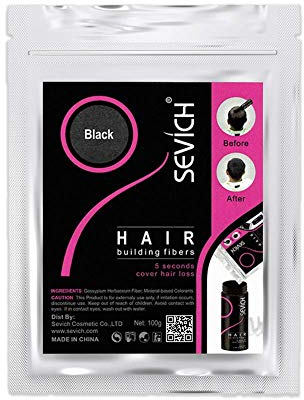 SEVICH Fibres de Cheveux - Reconstruction de Cheveux, Fibres de Kératine de Nature pour l'amincissement des cheveux, Fibres Capillaires Densifiantes, recharge 100g noir