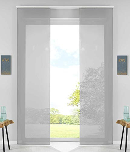 2er Set Schiebegardinen Flächenvorhänge Vorhang Gardine Schiebe HxB 245x60 cm Grau Komplett mit Paneelwagen Beschwerungsstange, 85589N2