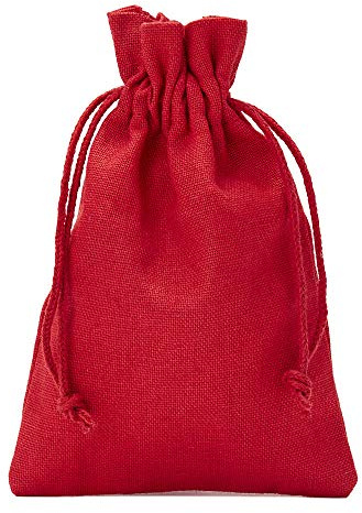 | 5 Baumwollsäckchen, zertifiziert, Stoffbeutel, Größe 30x20 cm mit Baumwollkordel, Geschenksäckchen, Nikolaussäckchen, Weihnachtsverpackung (Rot)