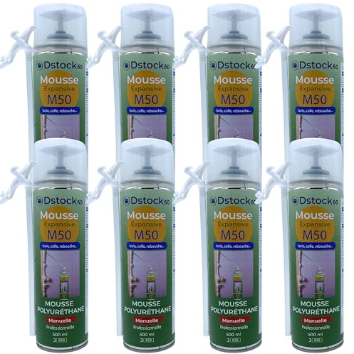 DSTOCK60 – Set mit 8 Flaschen Bauschaum/ Montageschaum 500 ml – Professioneller Polythan-Schaumstoff – Außen- und Innenbereich