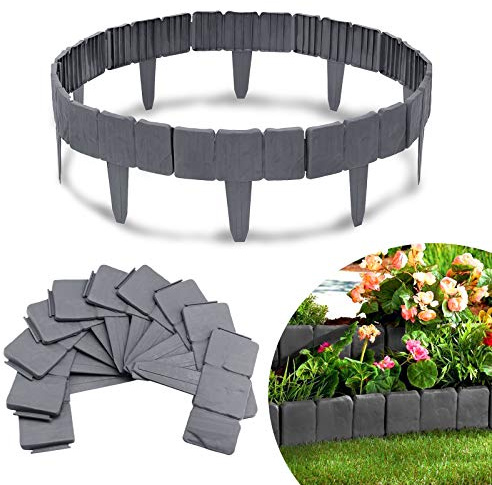 Froadp Bordures de Pelouse en Plastique 17,5m T-Forme Palissade Jardin Exterieur Décoratif Bordurette avec l'aspect du Pierre pour Vergers Parterres Chemins, 1 élément(LxH):25x23cm(70 Pièces)