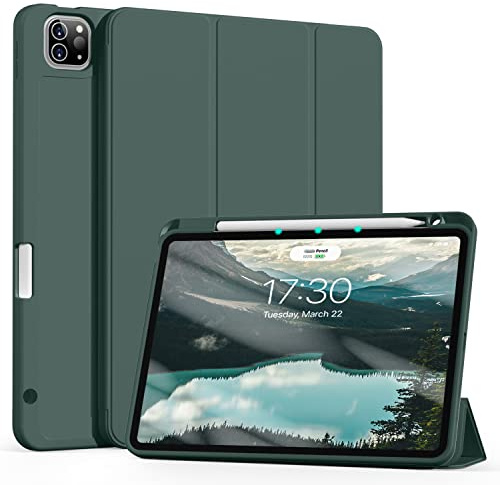 ZOYU Hülle für iPad Pro 11 Zoll 4./3./2. Gen 2022/2021/2020 mit Stifthalter | Unterstützt das Aufladen von Pencil 2, Smart Folio Stand Hülle für iPad Pro 4./3./2. Generation, Auto Sleep/Wake, Dunkelgrün
