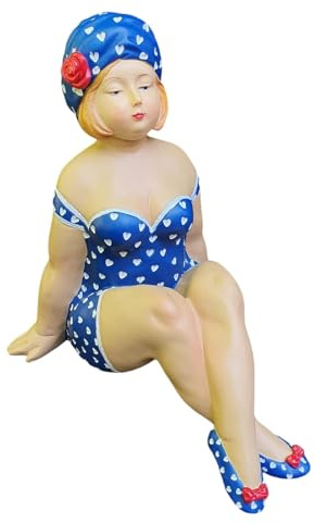 Aspinaworld Badenixe Gartenfigur sitzend 20 cm – detailreiche Badefigur mit Herzmuster für Pool und Terrasse