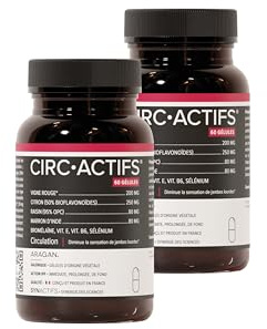 ARAGAN - Synactifs Lot de 2 Circactifs Pilulier - Complément Alimentaire Circulation Jambes Lourdes - Vigne Rouge, Raisin, Citron, Vitamines - 60 gélules - 1 mois de prise - Fabriqué en France