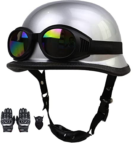 Motorrad Helm, Vintage Style Jet-Helmhalbhelm mit Schutzbrille, DOT/ECE Zertifiziert Antikollisions-Schutzhelm, Rollerhelm für Erwachsen Damen Herren, für Bike Scooter (55~64CM)