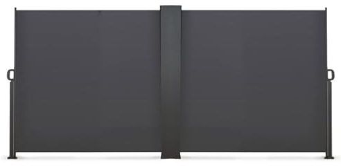 IDMarket - Paravent für den Außenbereich, einziehbar, doppelt, 180 x 800 cm, Anthrazit, Seitenmarkise