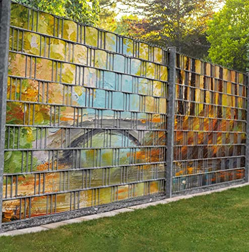 Displayhersteller MyMaxxi Zaunsichtschutz - Waldfluss mit Brücke - Sichtschutzstreifen für Doppelstabmattenzaun - Windschutz Sonnenschutz Blickdicht - Sichtschutz Garten Teil2-9 Streifen - 250x180cm