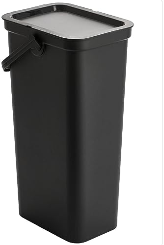 Moda Recycling Bin with Handle 40L Plastic Slim Kitchen Bin with Lift Top Lid & Locking Handle for Storage Recycled Rubbish Organiser Container Dustbin - Black