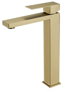 DETBOM Rubinetto per Bagno Oro, Rubinetto Lavabo Alto con Altezza del Beccuccio 250 mm per Lavabo da Appoggio, Miscelatore per Lavabo con Acqua Calda e Fredda, Miscelatore Monocomando