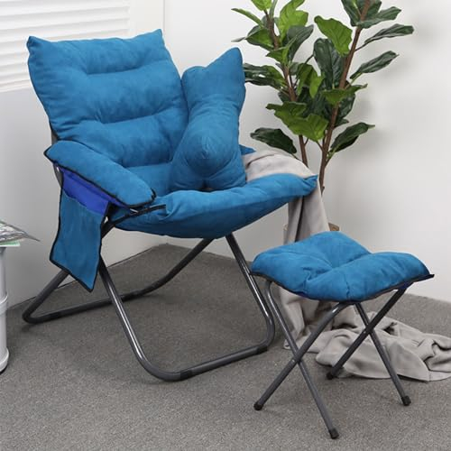 UZSPAC Ohrensessel mit Hocker Klappstuhl mit Verstellbarer Rückenlehne Lesesessel Bequem Modern Fernsehsessel Relaxsessel Lesestuhl (Color : Blue)